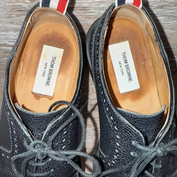 Thom Browne Pebble Leather Longwing Wingtip Oxford Brogues Rubber Sole - Picture 7 of 13